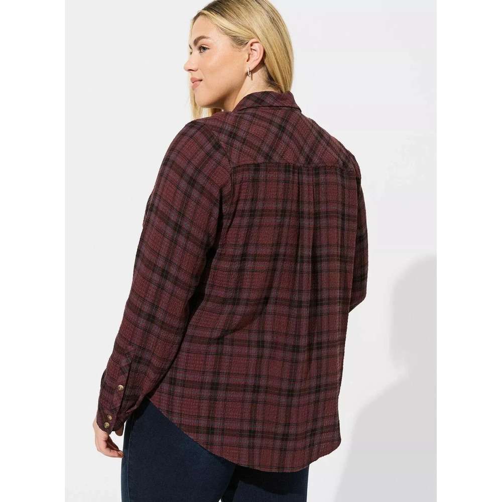 Torrid Lizzie Crinkle Flannel Gauze Button Up Tunic Red Plaid Plus Size 3 3X - Picture 5 of 11
